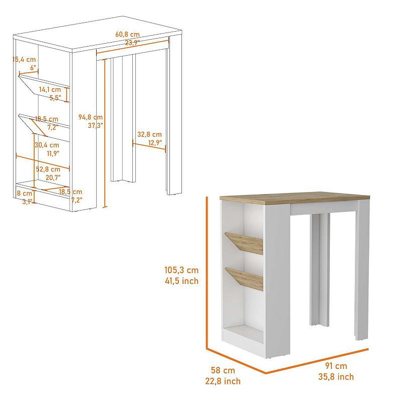 Cecil Kitchen Island， 3-Tier Shelf， Manufactured wood Top