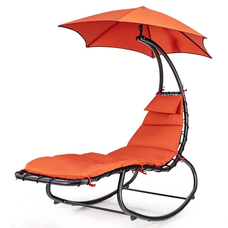 Full-Padded Hammock Chair Swing Patio Sun Lounger with Shade Canopy, Outdoor Chaise Lounge Hanging Chair for Pool Beach Deck