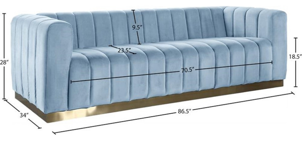 Pemberly Row Contemporary Velvet/Stainless Steel Sofa in Sky Blue/Brushed Gold   Contemporary   Sofas   by Homesquare  Houzz