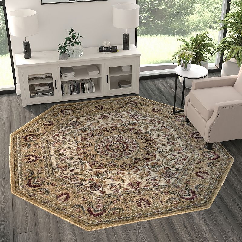 Masada Rugs Masada Rugs Bellagio Collection 7'x7' Traditional Octagon Area Rug in Ivory - Design B401