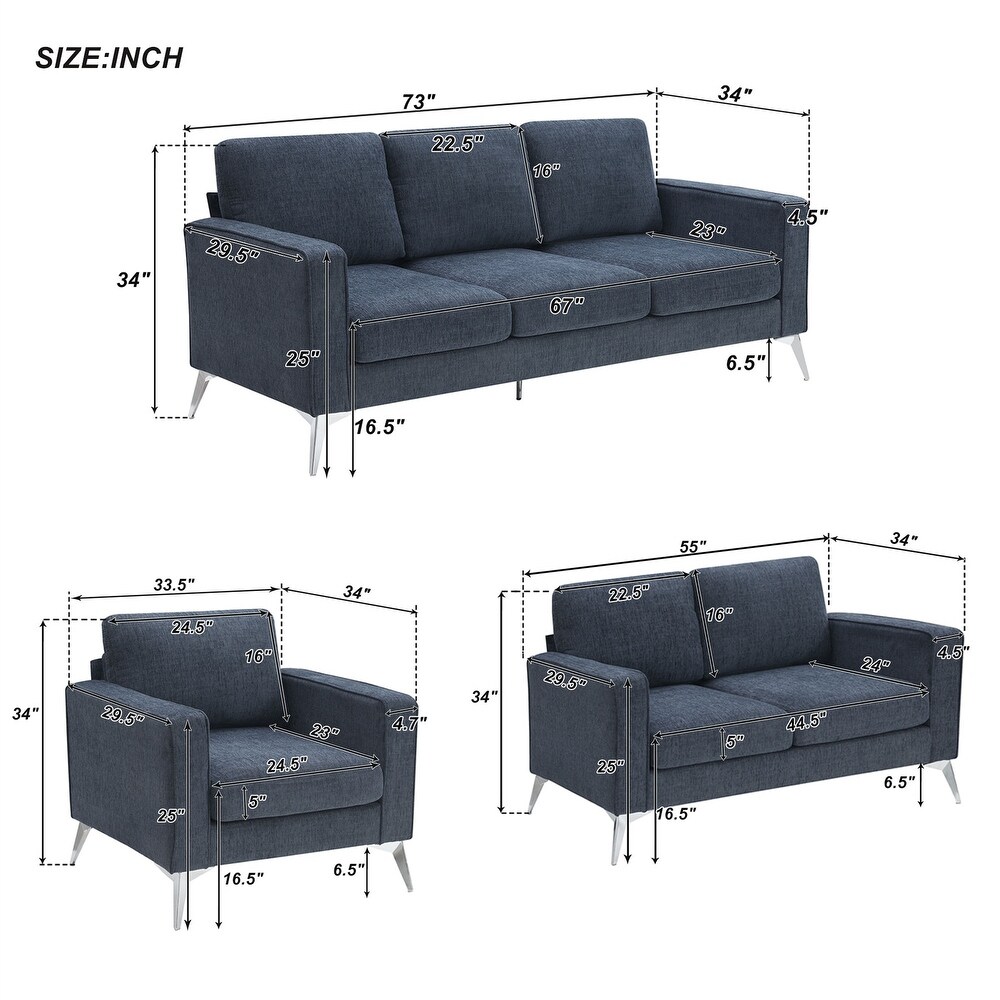 Chenille 3 Piece Sofa Sets