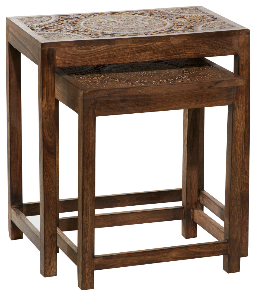 Eclectic Brown Wood Accent Table 22363   Mediterranean   Coffee Table Sets   by Brimfield  ampMay  Houzz