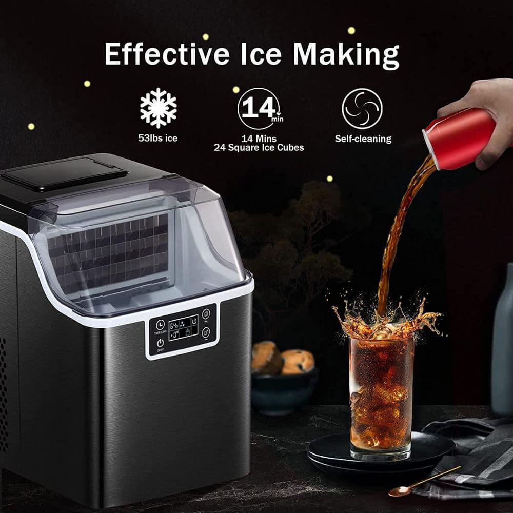 Edendirect 24 lb24Hour Portable Square Countertop Ice Maker Machine in Black with SelfCleaning Ice Scoop and Basket