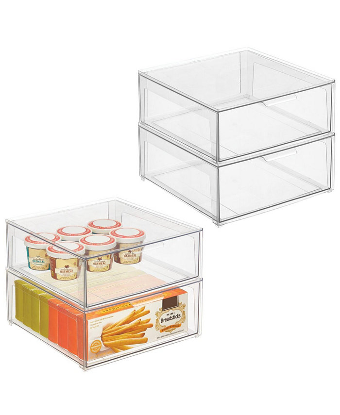 mDesign Plastic Stackable Kitchen Pantry Organizer with Drawer Small - 4 Pack