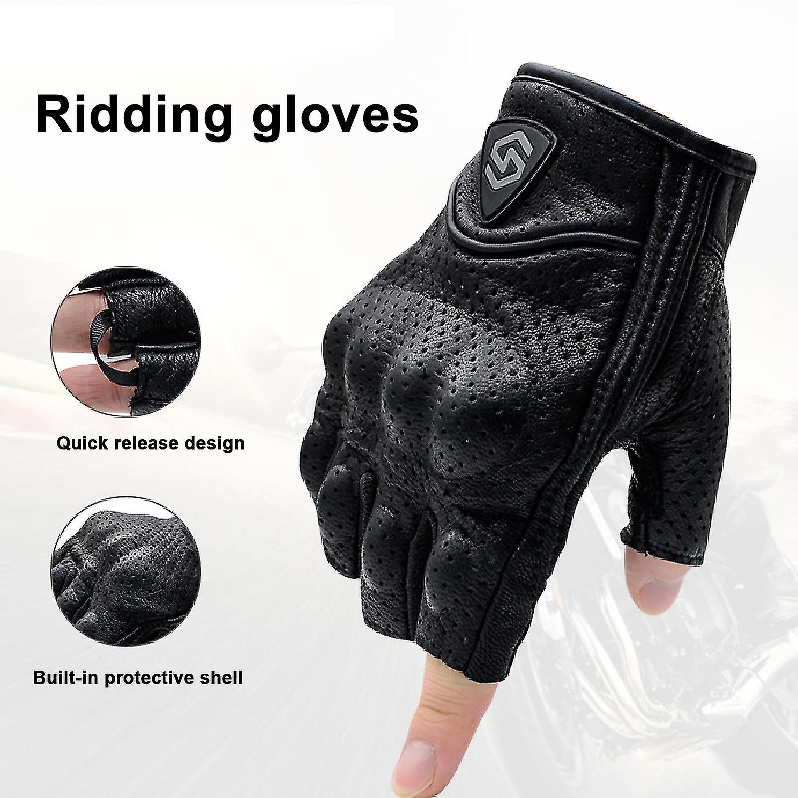 Miman 2pcs Half Finger Gloves Faux Leather Knuckle Protection Motorcycle Gloves