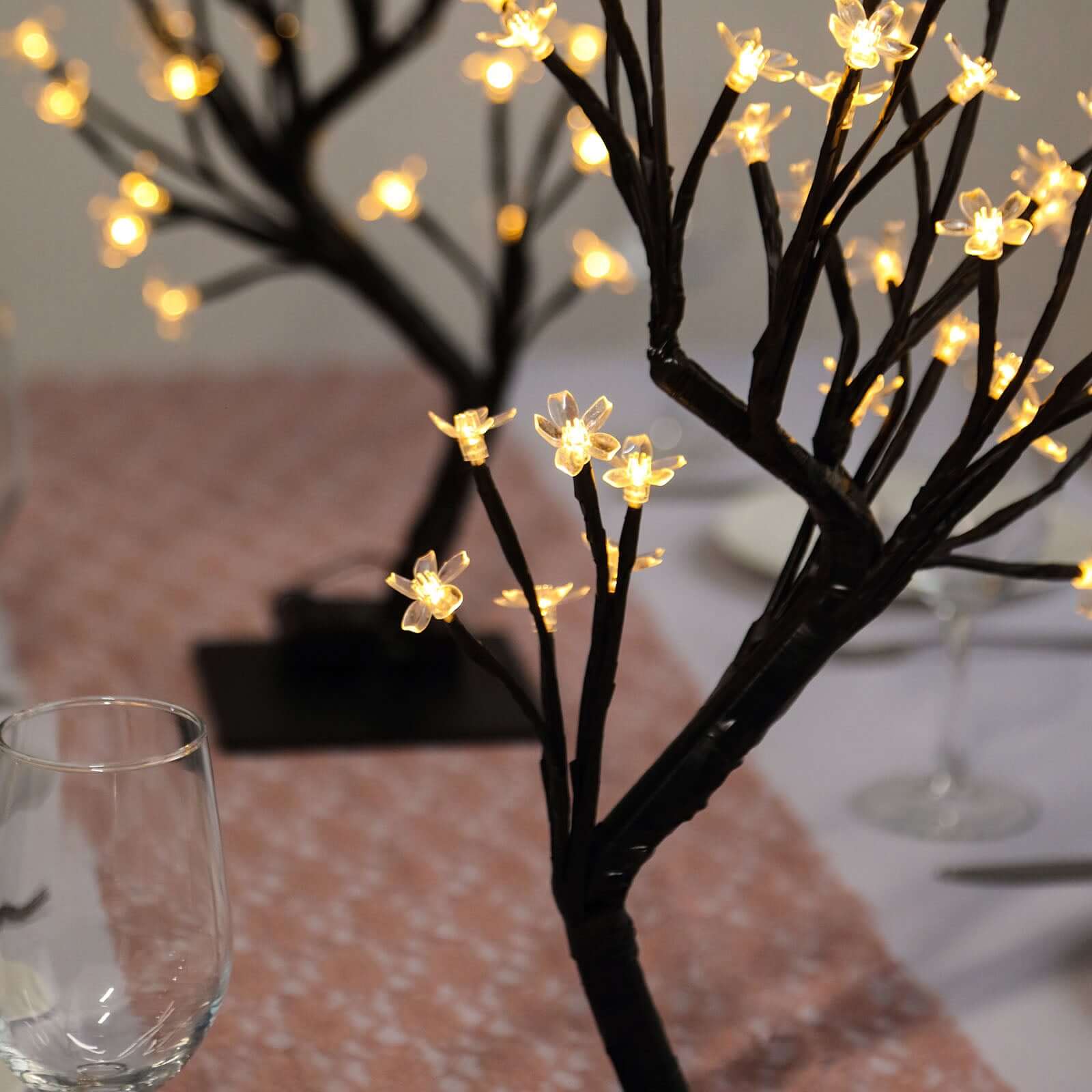 2 Pack Black Cherry Blossom Tree Centerpieces, Battery Operated Lights 36 Warm White LEDs