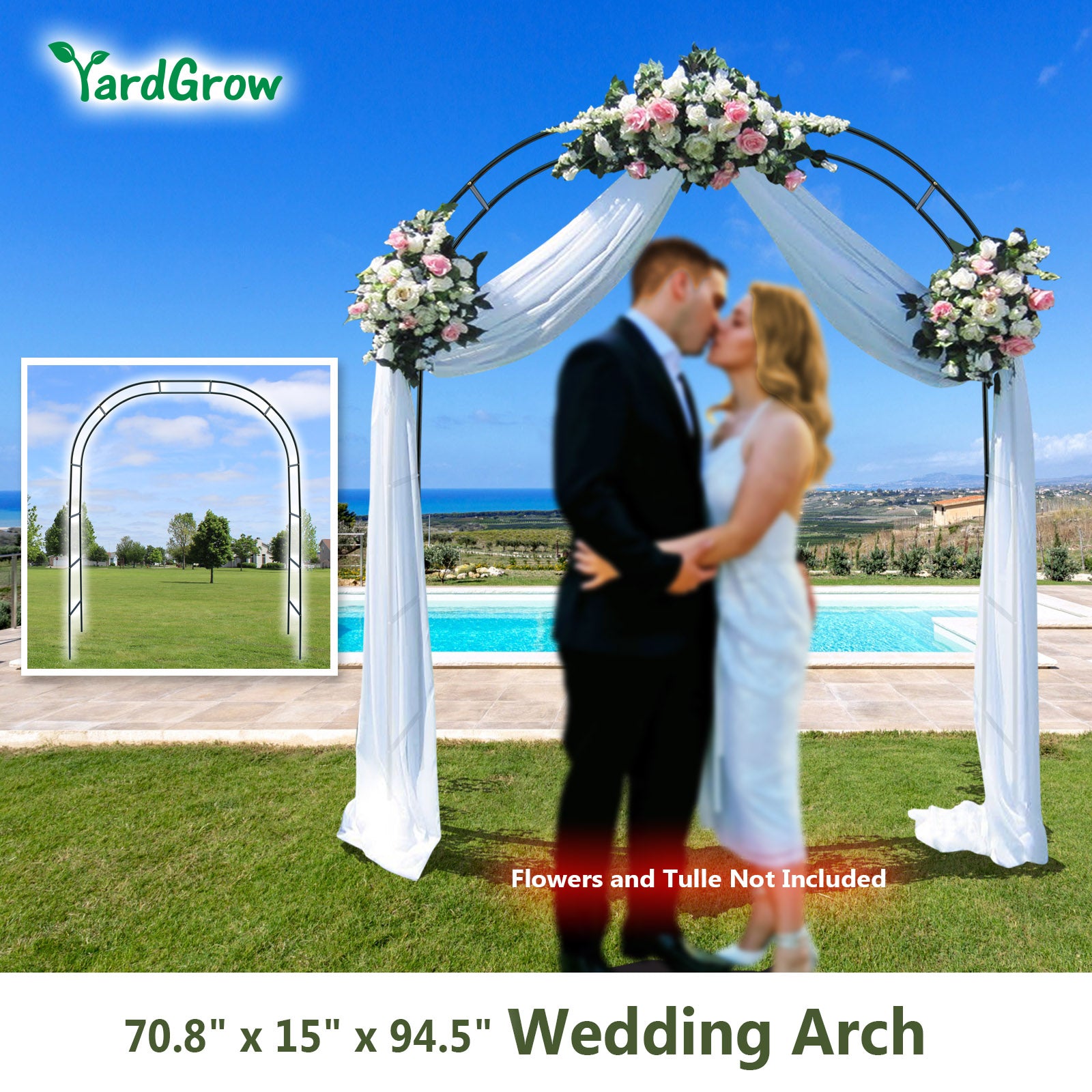 YardGrow Reconfigurable Metal Wedding Arch Garden Arbor Pergola for Indoor/Outdoor Garden Climbing Plants Vines