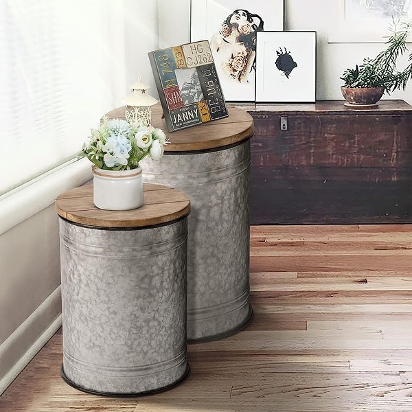 AOXUN Farmhouse Decor End Table Rustic Galvanized Side Coffee Table