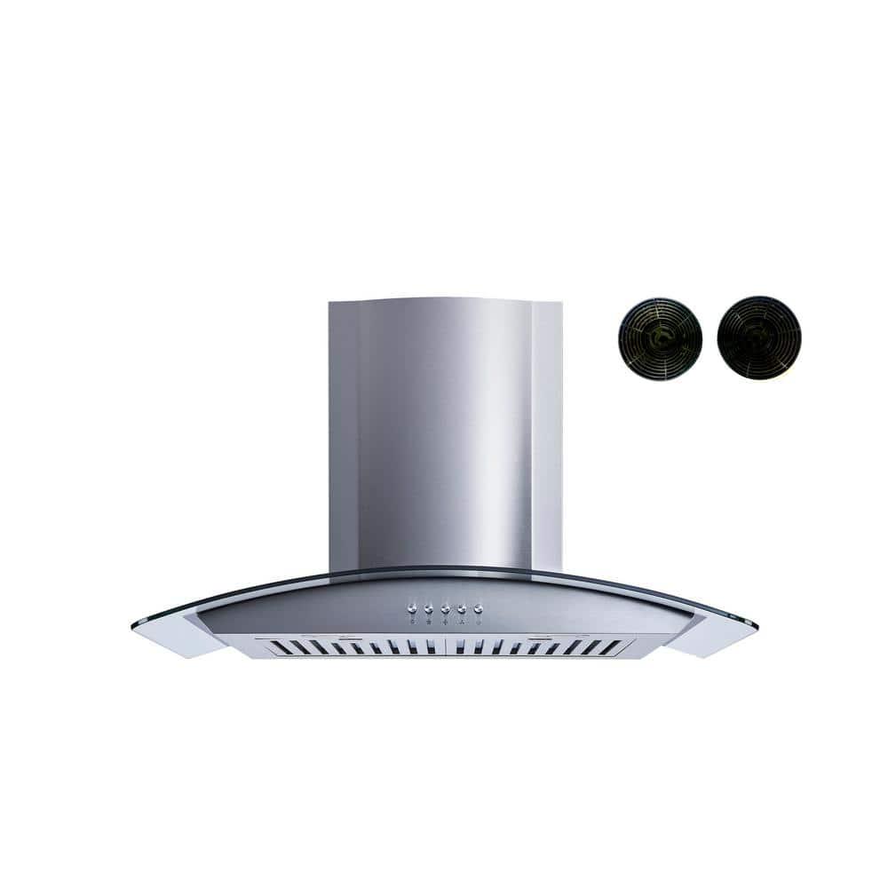 Winflo 30 in Convertible Wall Mount Range Hood in Stainless SteelGlass with Baffle and Charcoal Filters