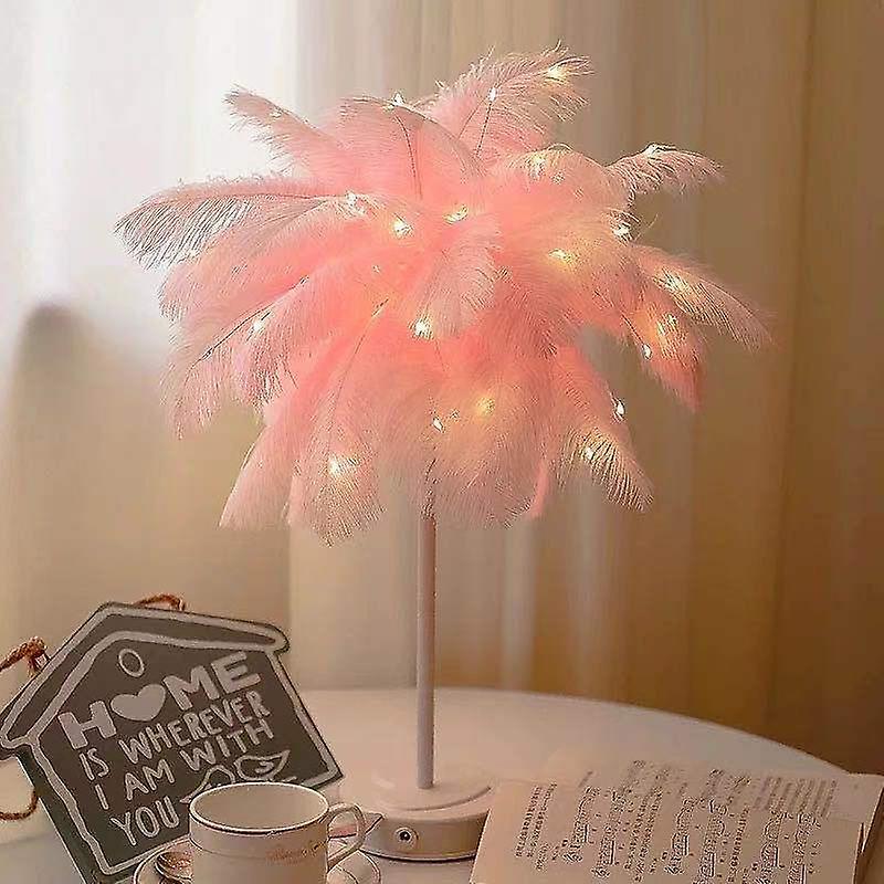 Led Remote Control Feather Table Lamp Usb/aa Battery Power Diy Creative Light Tree Feather Lamp Shade Wedding Home Bedroom Decor