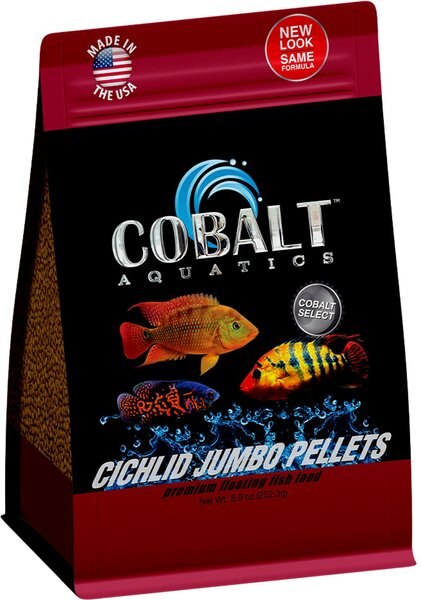 Cobalt Aquatics Cichlid Jumbo Pellet Fish Food， 8.9-oz pouch