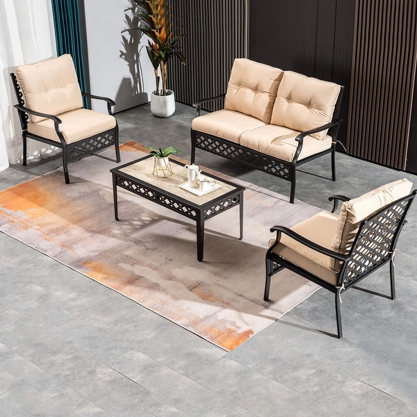 Ivinta 4 PC Outdoor Furniture Sets Wrought Iron Patio Furniture Set