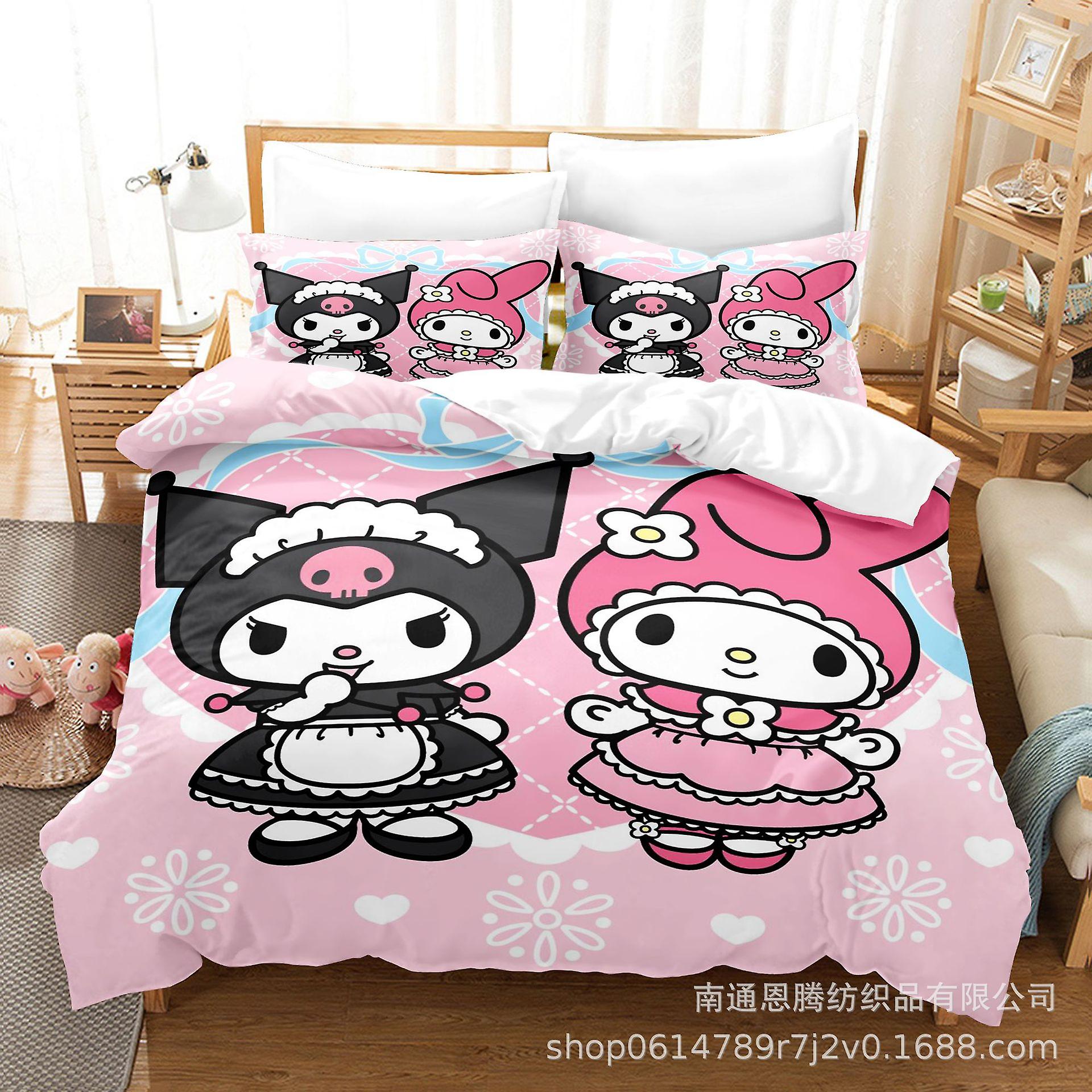 Born Pretty 135x200cm Sanrios Kawaii Hello Kittys Bed Linings Suit Kuromi Cinnamoroll Melody Girls 3d Cartoon Anime Quilt Pillow Cover，4