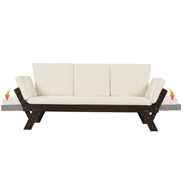 3-seater Sofa Outdoor Adjustable Patio Expandable and Multifunctional Daybed， Wooden Chaise Lounge with Cushions for Small Places - Overstock - 37248098