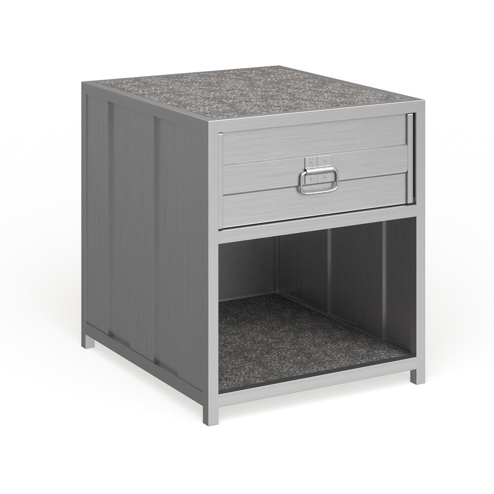 Woolf Industrial Silver Metal 1 Drawer Nightstand with USB Ports by Carbon Loft