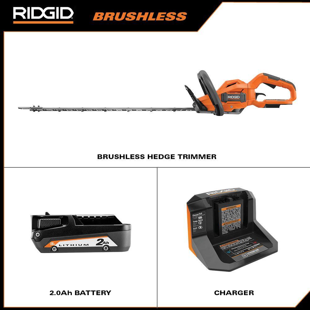 RIDGID 18V Brushless Cordless Battery 22 in. Hedge Trimmer with 2.0 Ah Battery and Charger R01401K