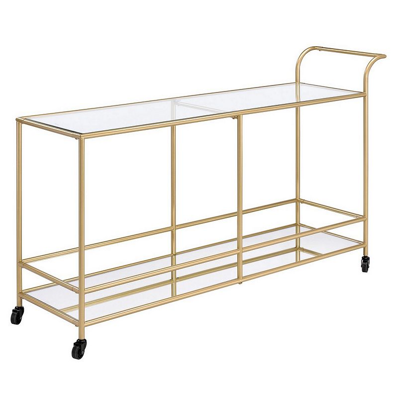 Serving Cart with 2 Tier Design and Metal Frame， Gold