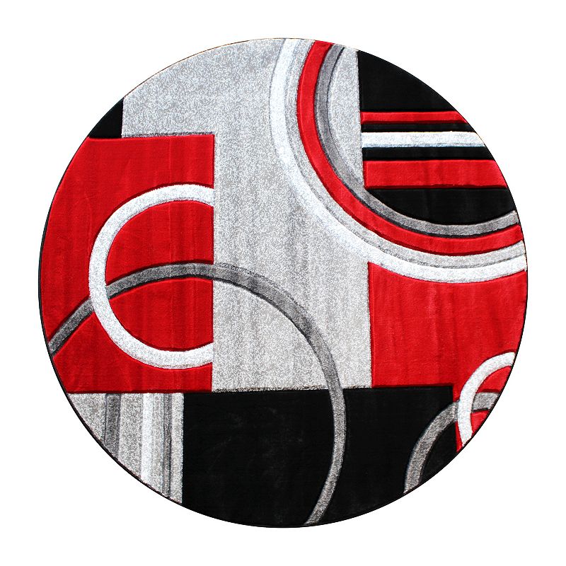 Masada Rugs Masada Rugs Sophia Collection 8'x8' Hand Sculpted Modern Contemporary Round Area Rug in Red， Gray， White and Black