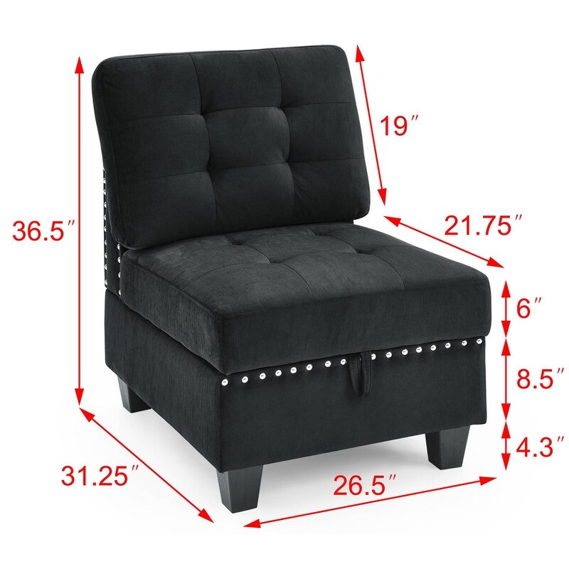 L Shape 7 Pieces Velvet Sectional Sofa DIY Combination  Includes Three Single Chair  Two Corner and Two Ottoman