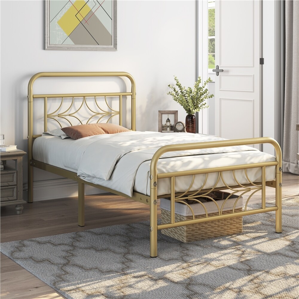 Yaheetech Modern Twin Size Metal Bed Frame with Sparkling Star Inspired Design Headboard and Footboard