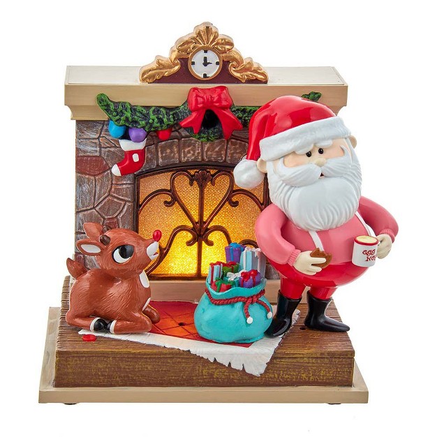 Kurt Adler 7 inch Battery operated Rudolph And Santa Fireplace Table Piece