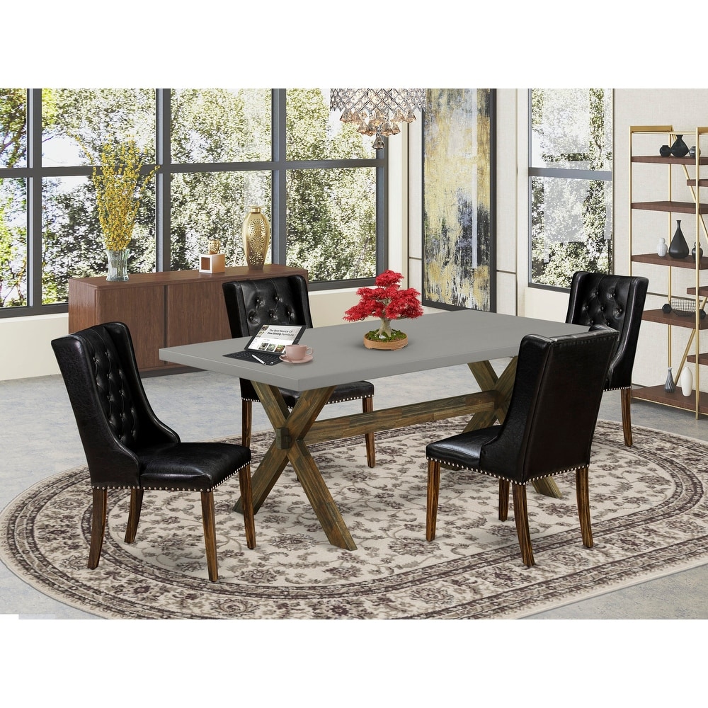 East West Furniture Dining Table Set  Wooden Table and Black Faux Leather Parson Chairs(Pieces   Finish Options)