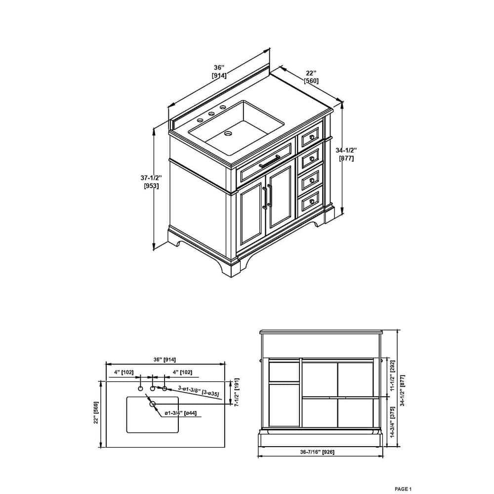 Home Decorators Collection Melpark 36 in W x 221 in D x 345 in H Freestanding Bath Vanity in Dove Gray with White Cultured Marble Top