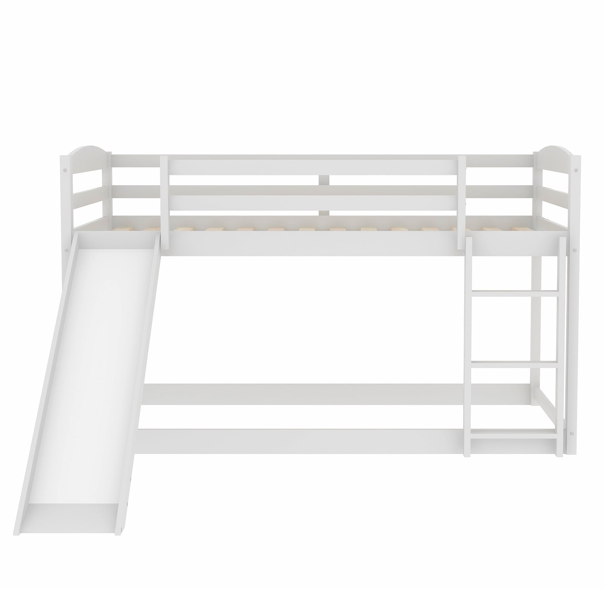 Sesslife Wood Floor Bunk Bed with Convertible Slide and Ladder for Boys Girls Toddlers, White Twin Over Twin Bunk Bed for Home Children’s Room, TE850