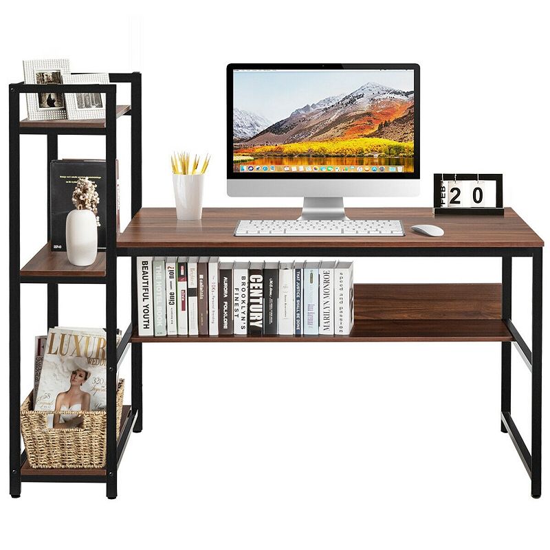 59-Inch Computer Desk Home Office Workstation 4-Tier Storage Shelves