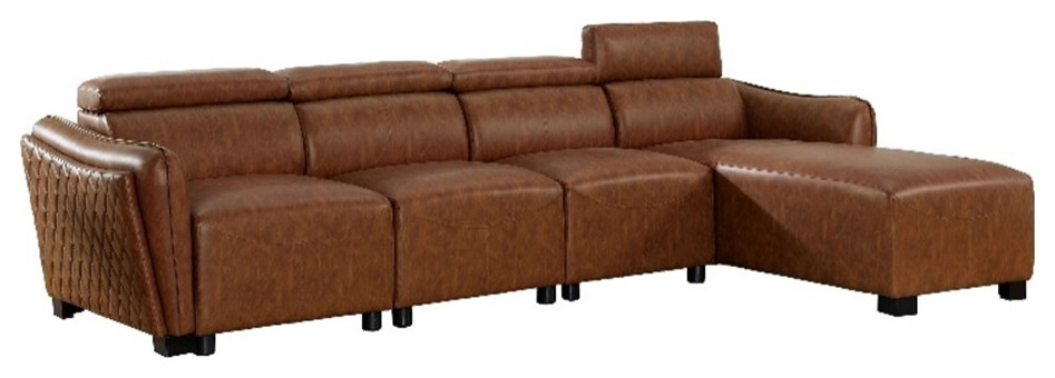 Furniture of America Holm Faux Leather Headrest Large Sectional in Brown   Contemporary   Sectional Sofas   by Homesquare  Houzz