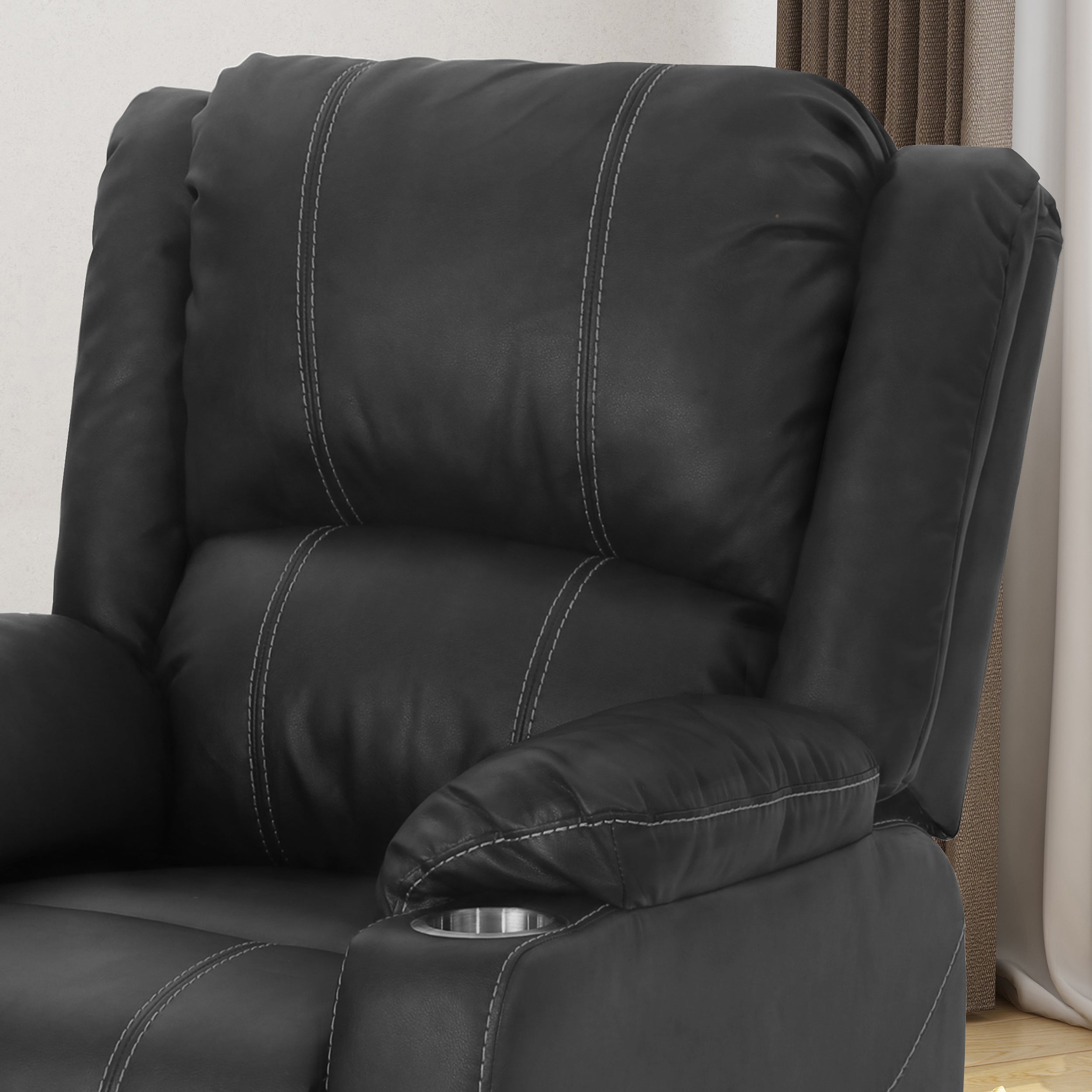 Sophia Traditional Leather Recliner with Steel Cup Holders