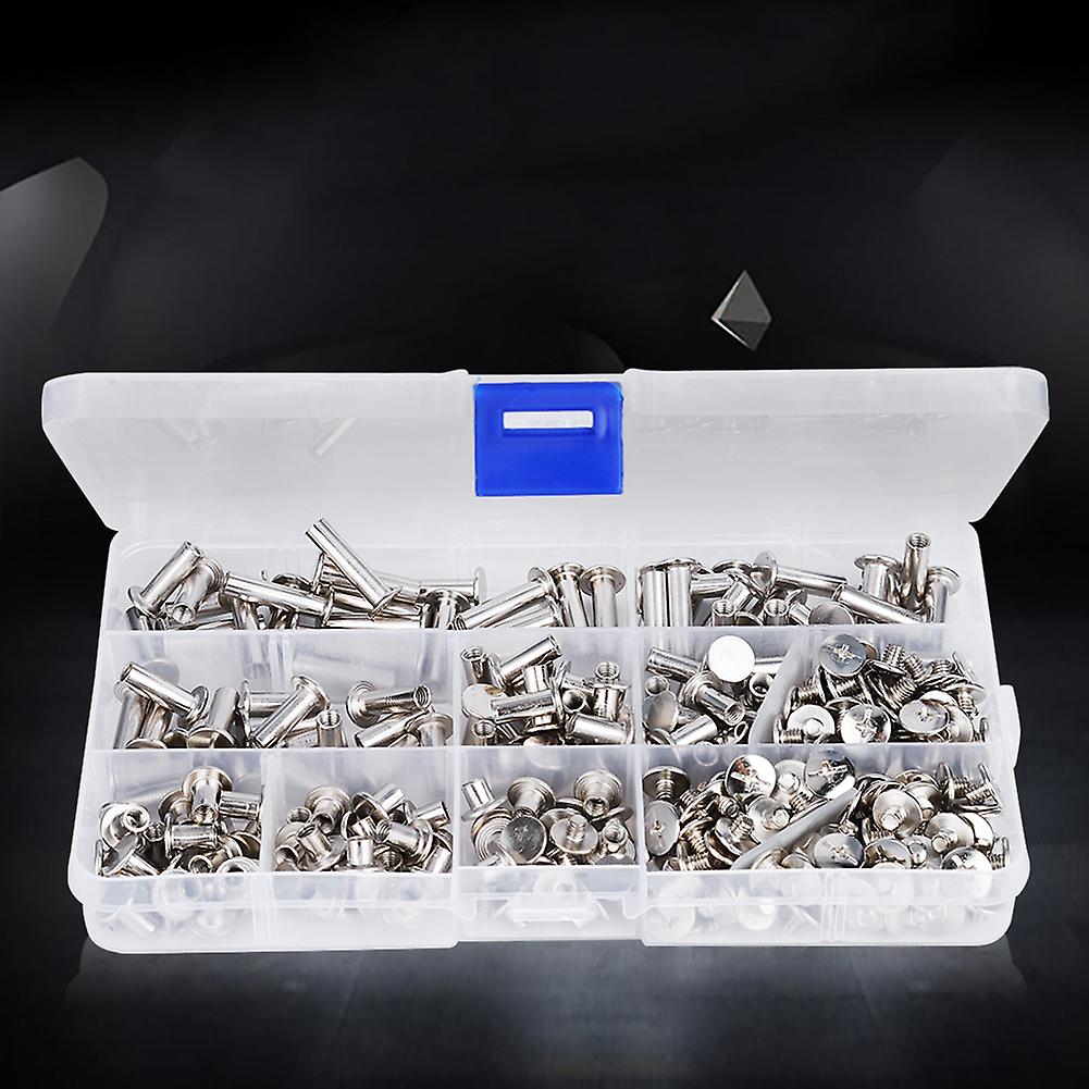 320pcs Screws Nuts Flat Head Rivet Set Threaded Iron Nickel Plated Hardware Fastener Combination Kit