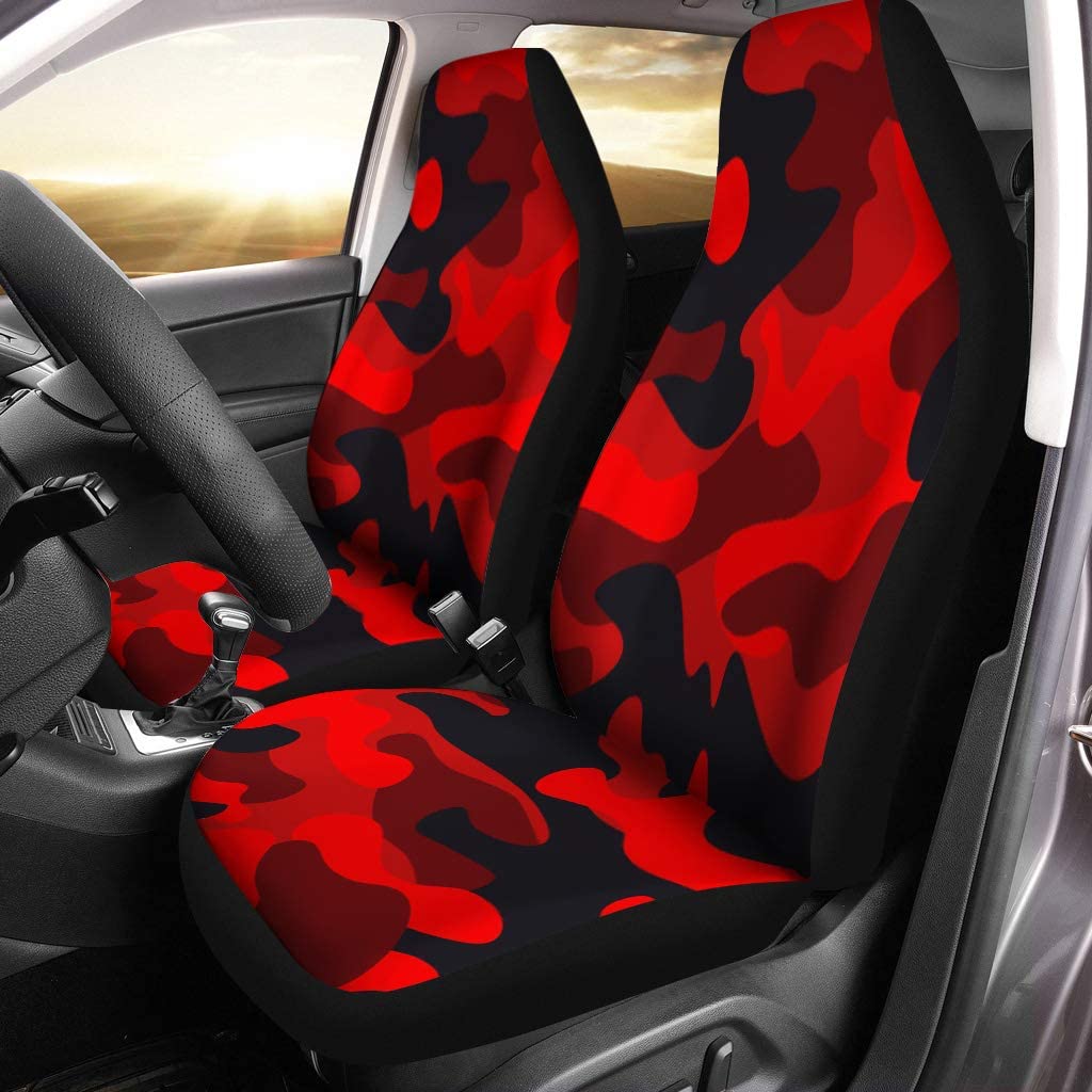 ZHANZZK Set of 2 Car Seat Covers Black Camouflage Camo Bright Red Abstract Pattern Classic Universal Auto Front Seats Protector Fits for Car，SUV Sedan，Truck