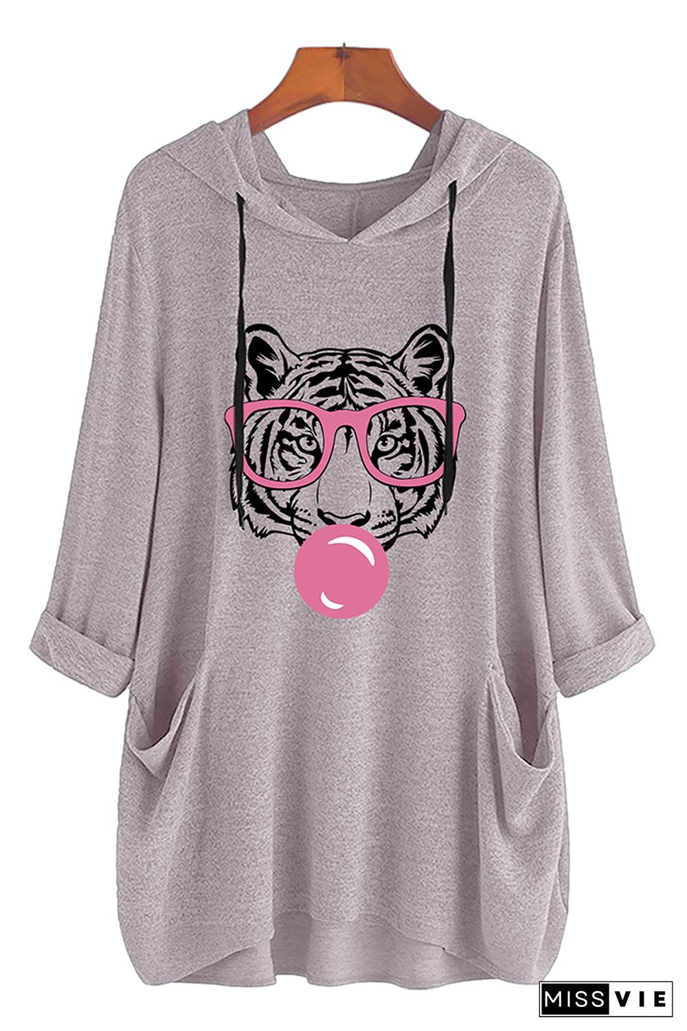 Tiger, tiger with glasses bubble gum, Cricut, funny Wild Animal head Print Pockets Hooded Dress Wholesale