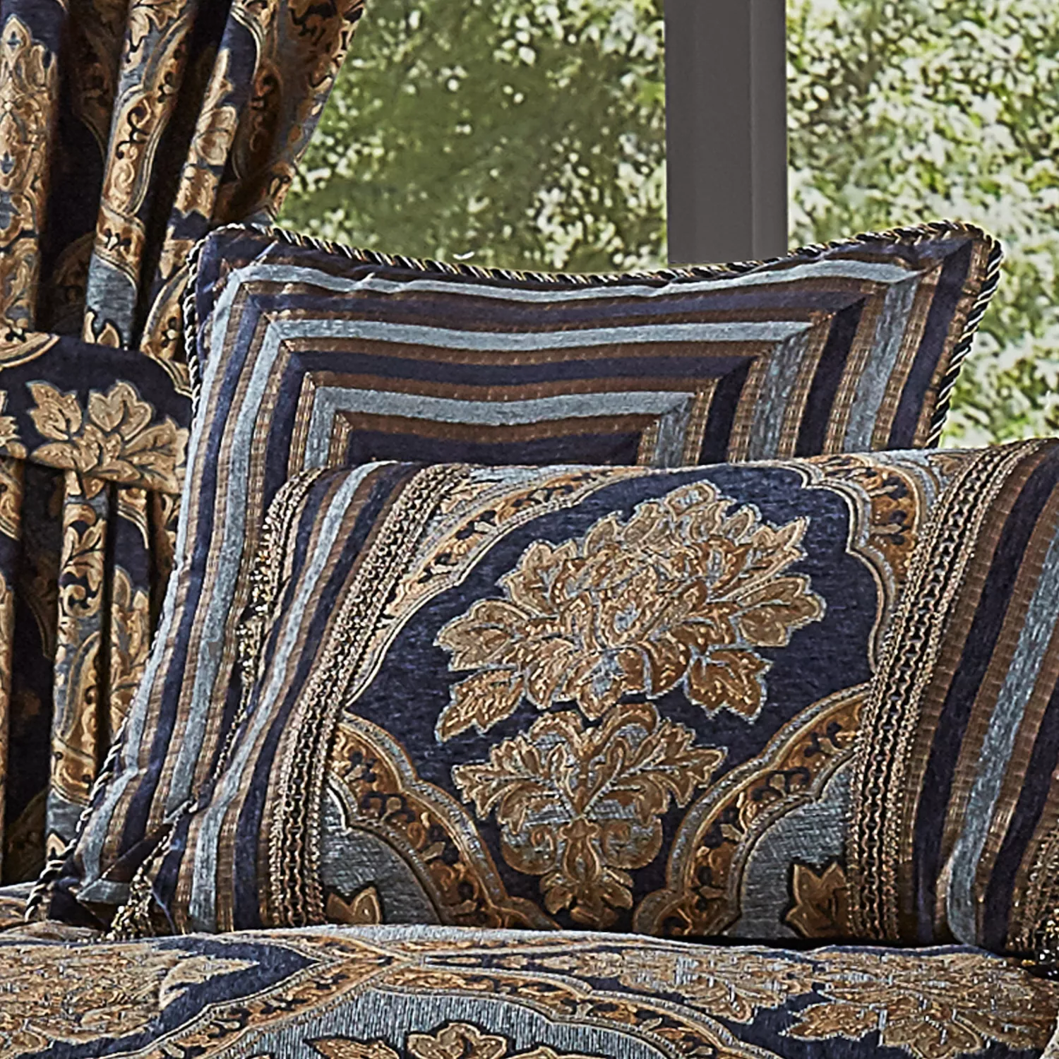 Five Queens Court Bristol Indigo 18 Square Embellished Decorative Throw Pillow