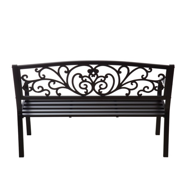 Evergreen Blooming Garden Metal Bench Black