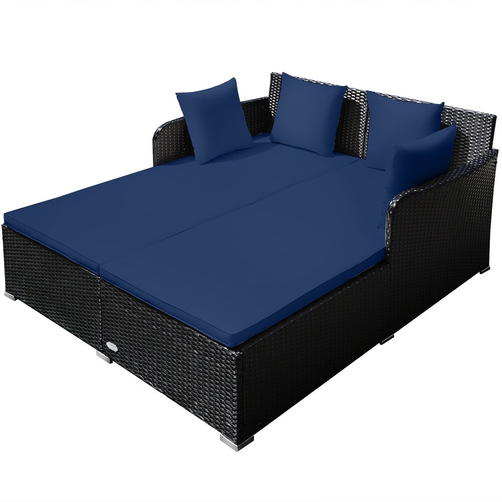 Costway Outdoor Patio Rattan Daybed Pillows Cushioned Sofa Furniture   See details