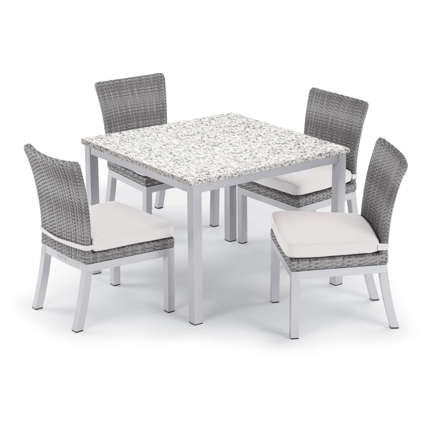 Argento 5 Piece Wicker Patio Dining Set W/ 39 Inch Square Lite-Core Ash Table， Side Chairs and Eggshell White Cushions By Oxford Garden