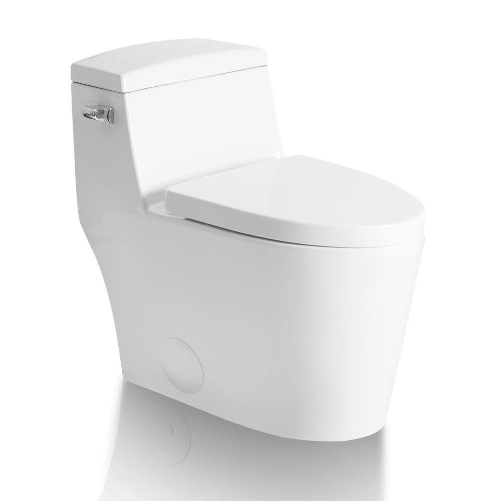 LORDEAR 12 in. Rough-In 1-Piece 1.281.1 GPF Single Flush Elongated Toilet in White Soft Close Seat Included MT80CL3