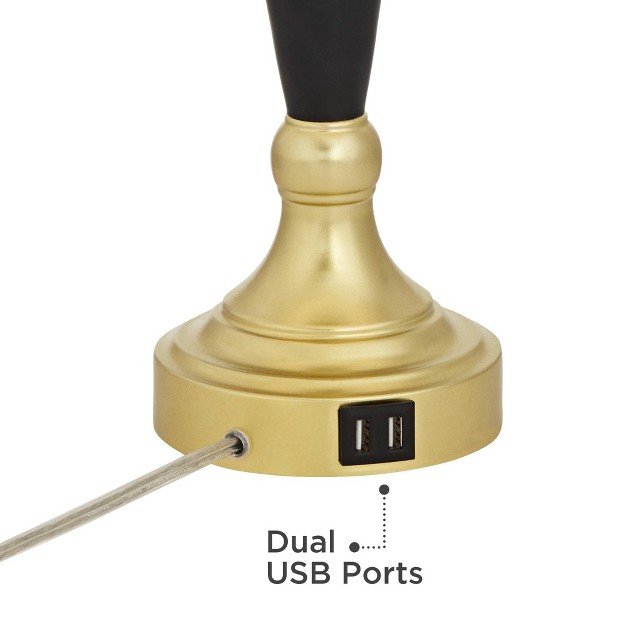 Tall Set Of 2 Gold Black With Dual Usb Charging Ports White Drum Shade For Bedroom Bedside Family Desk