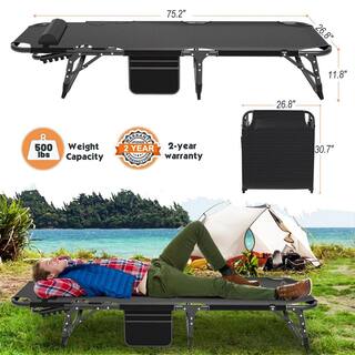 BOZTIY Portable Folding Camping Cot Adjustable 4-Position Reclining Folding Chaise with Pillow for Camping Pool Beach Patio K16SZC-15HT