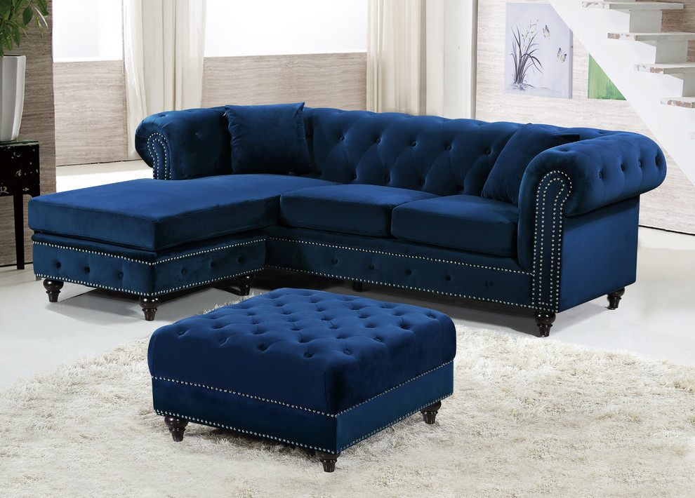 Sabrina Velvet 2 Piece Reversible Sectional   Traditional   Sectional Sofas   by HedgeApple  Houzz