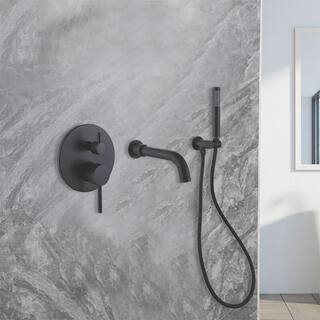 2-Spray Double Handle Settings Wall Mount Tub and Shower Faucet with Hand Shower in Matte Black (Valve Included) CTMS-LQ-858MB