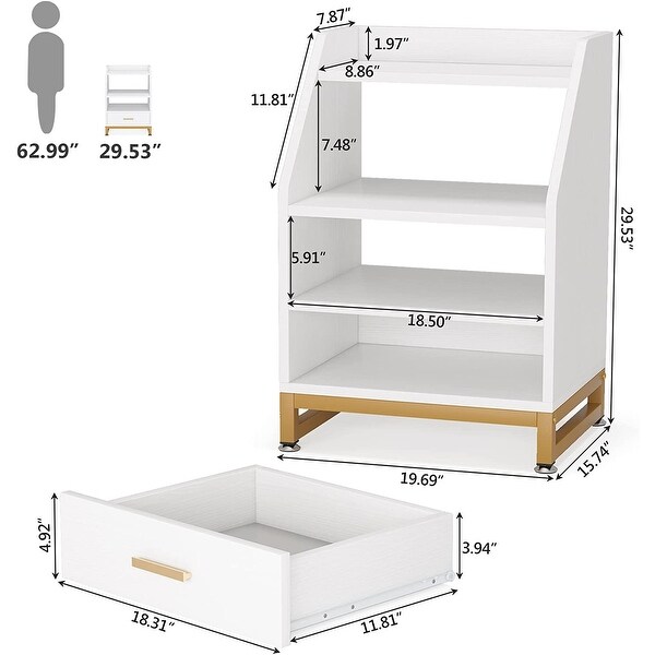 White Nightstand Bedside Table for Bedroom Modern Night Stands with Drawer and Storage Shelves - - 35448011