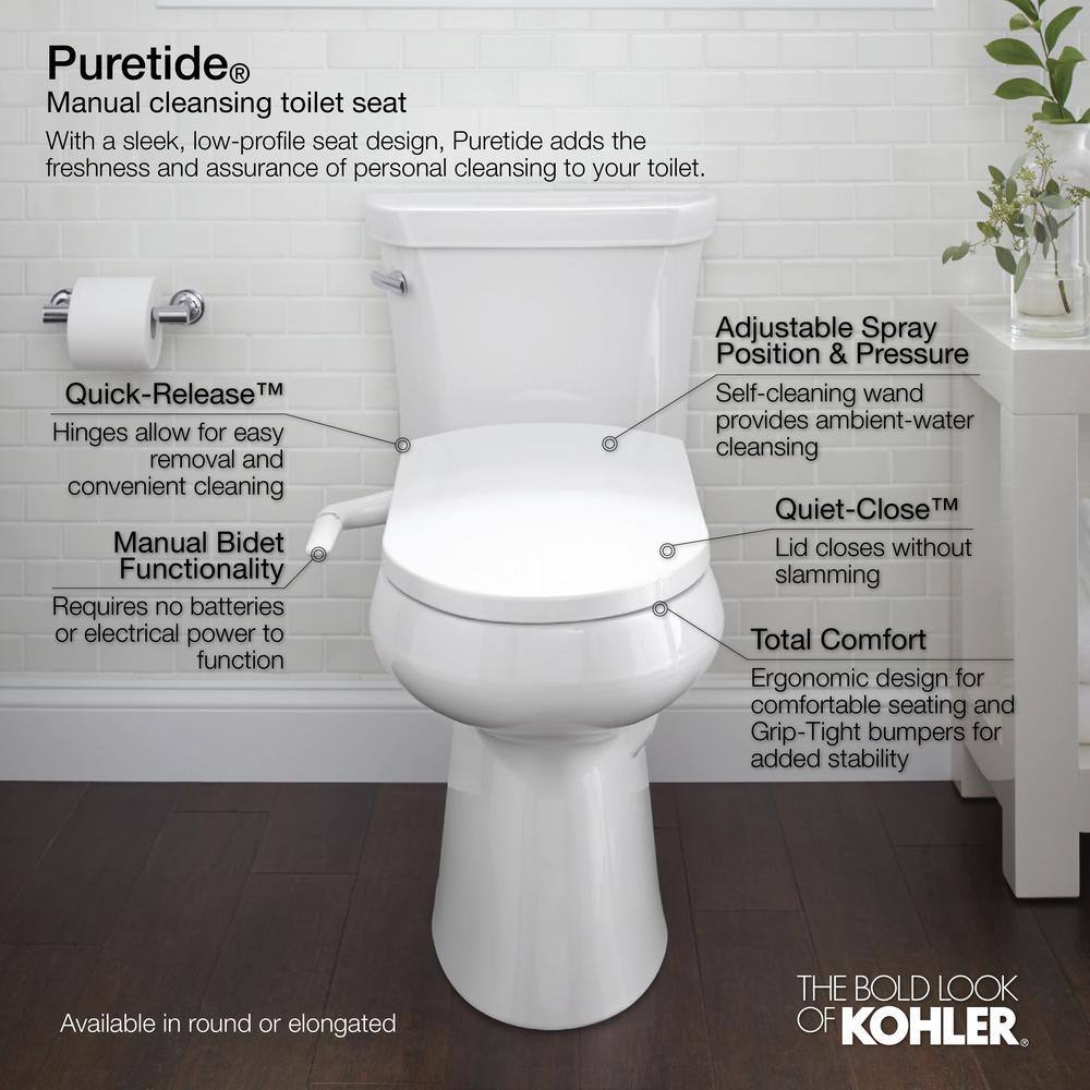 KOHLER Puretide Non- Electric Bidet Seat for Round Toilets in White K-76923-0