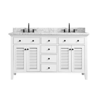 Home Decorators Collection Fallworth 61 in. W x 22 in. D x 35 in. H Bathroom Vanity in White with Carrara White Marble Top 19115-VS61-WT