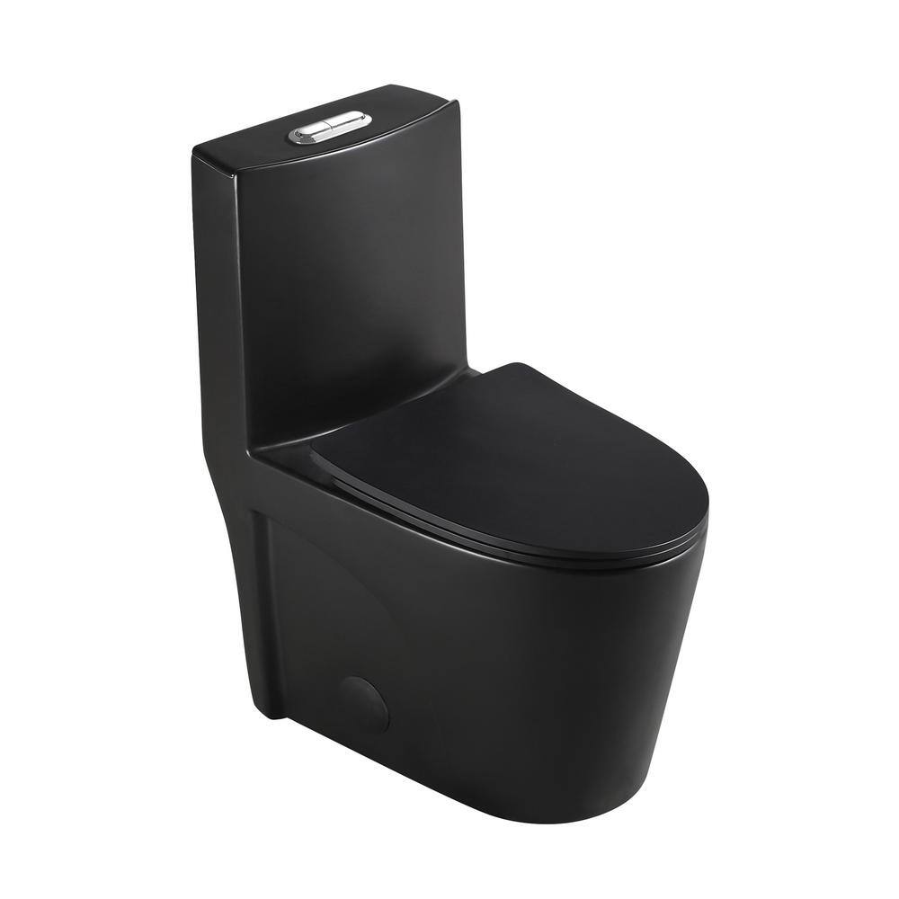 Whatseaso 12 in. Rough-In 1-piece 1.11.6 GPF Dual Flush Round Toilet in Black Seat Included AUN-110511121