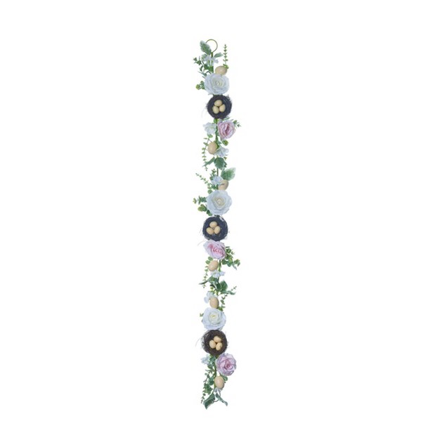 Transpac Synthetic Fabric 72 In Multicolor Easter Floral Garland With Egg Nests