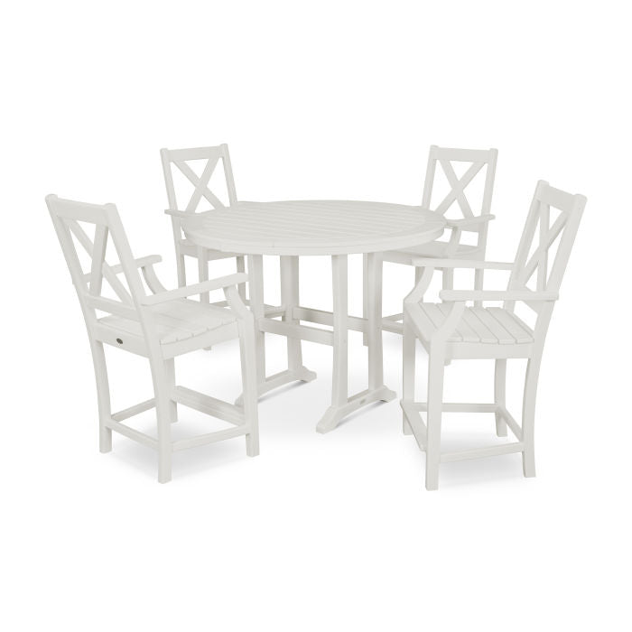 Polywood Braxton 5-Piece Nautical Trestle Arm Chair Counter Set in Vintage Finish PWS511-1-V