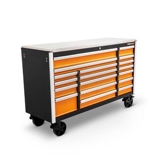 GEARWRENCH GSX 72 in. x 25 in. 18-Drawer Orange and Black Rolling Mobile Workbench Cabinet with Stainless Steel Worktop 83249